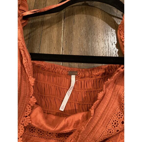 Free People Farrow Boho Romper Playsuit Viscose Terra Orange Long Sleeve US 2 - Picture 10 of 11